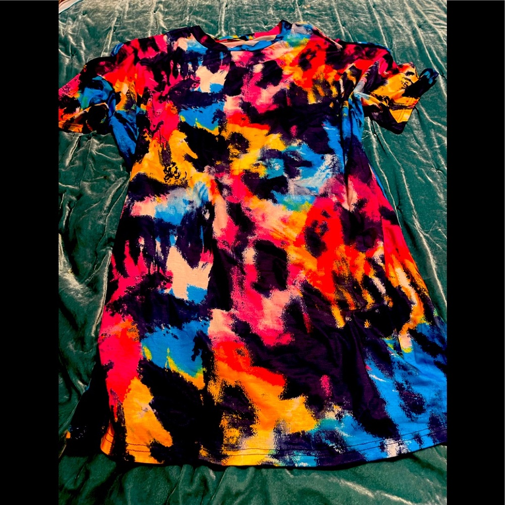 Very colorful t shirt dress.